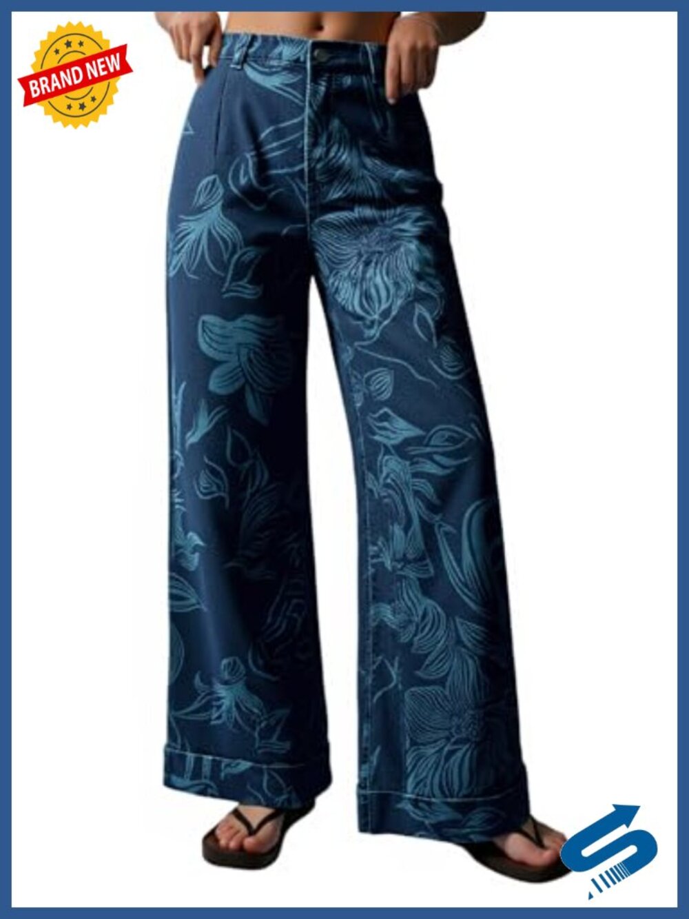High Waisted Floral Baggy Wide Leg Jeans Boho Denim Pants Women Vintage Cotton